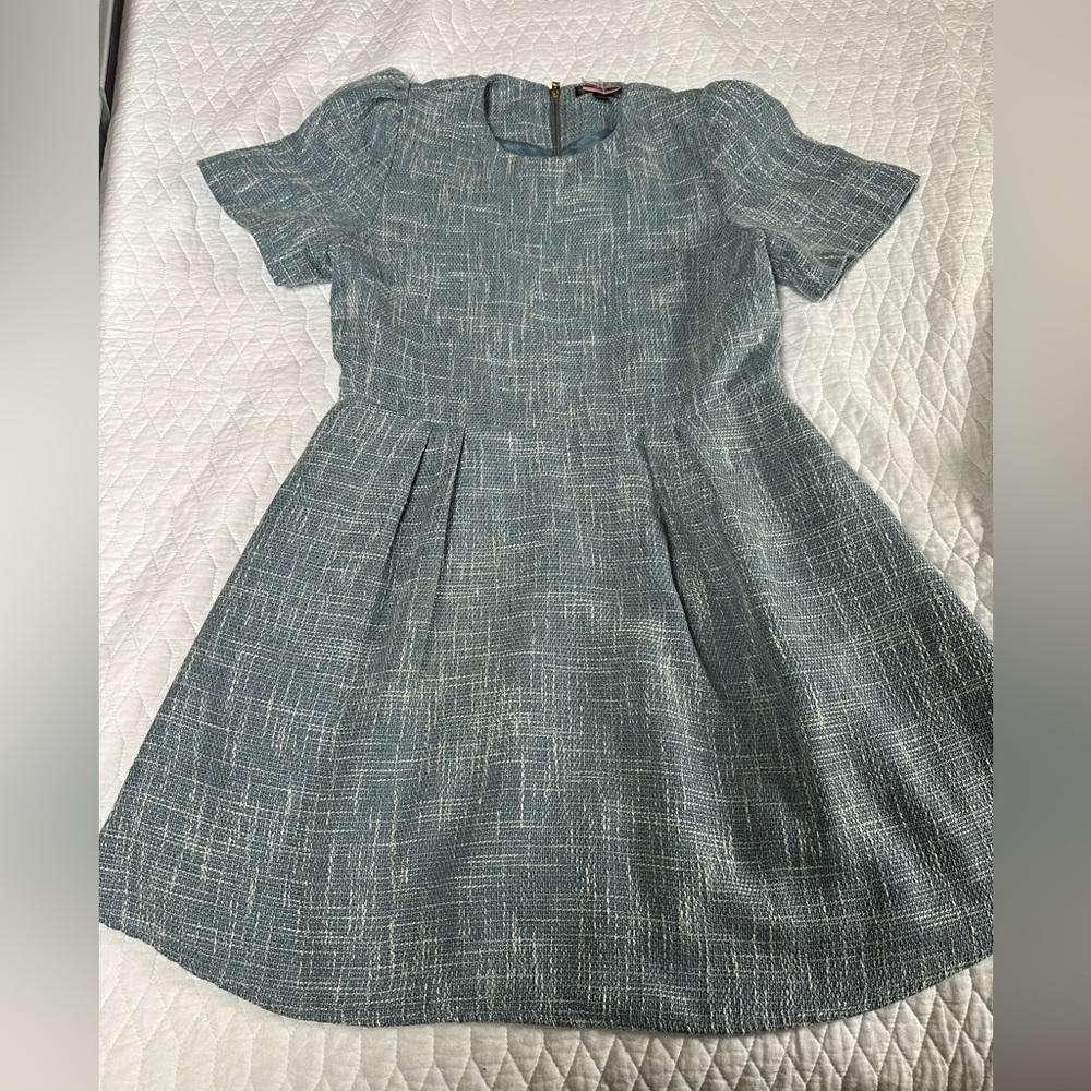 AQUA Womens Boucle Mini Fit and Flare Blue Dress - Picture 3 of 7
